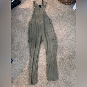 Olive Green 100% Linen Overalls